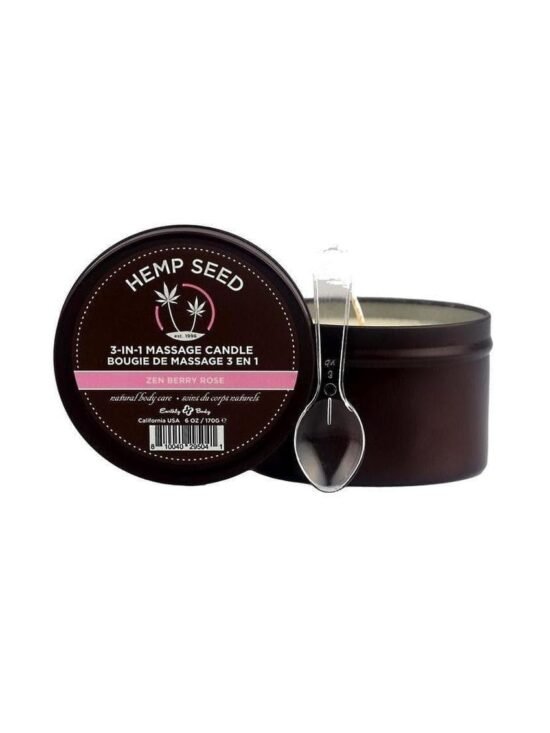 Earthly Body Hemp Seed 3 In 1 Massage Candle Zen Berry Rose 6 oz