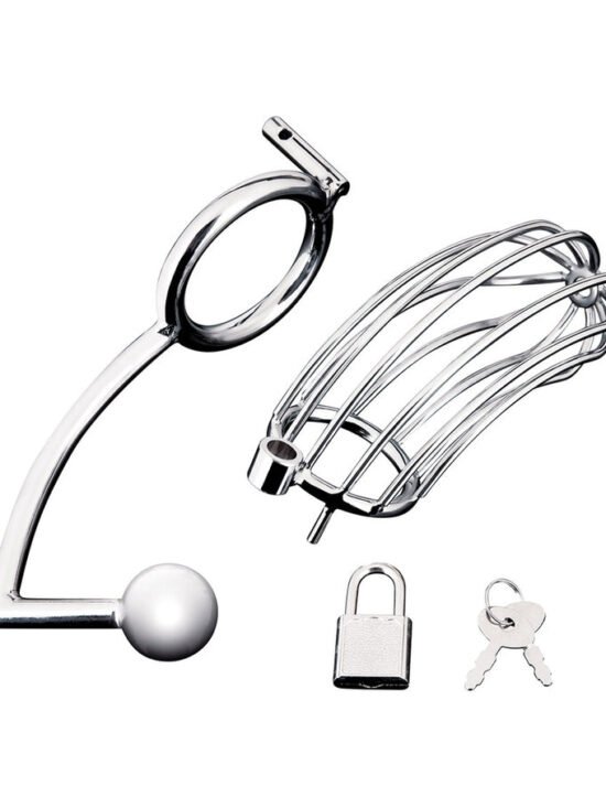 Blue Line Role Play Penis Cage with Anal Stimulator Silver