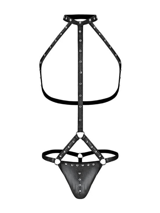 Male Power Fetish Gladiator High-Neck Strappy Body Harness Black