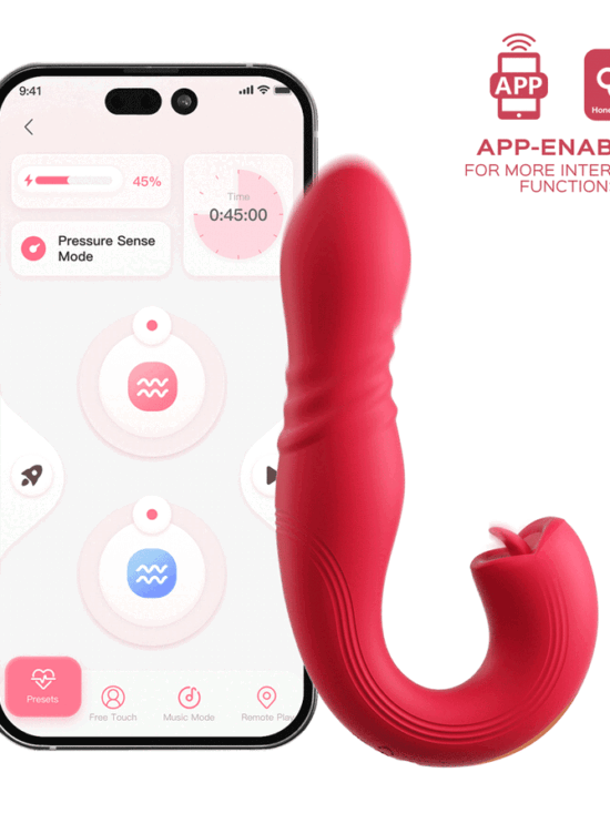 Honey Play Box Joi Thrust 2 App-Controlled Thrusting Vibrator & Clit Licker Red