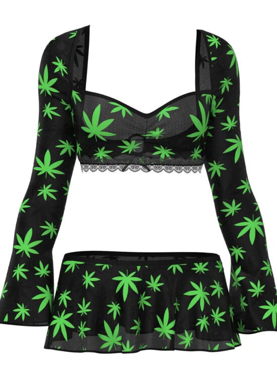Magic Silk Hazy Dayz Crop Top with Skirt & G-String Set Leaf Green