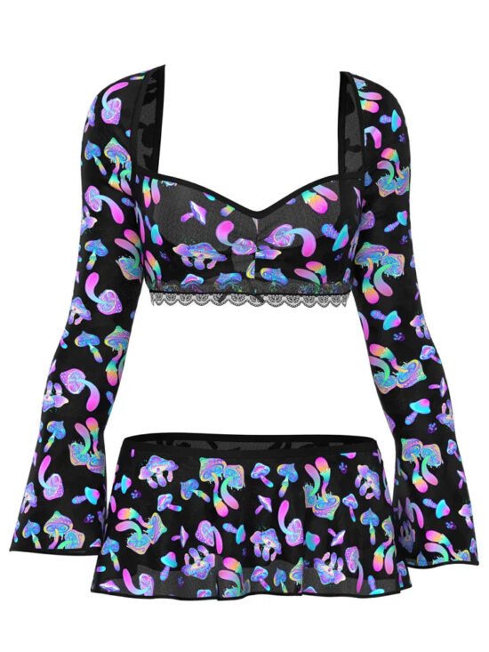 Magic Silk Hazy Dayz Crop Top with Skirt & G-String Set Mushroom