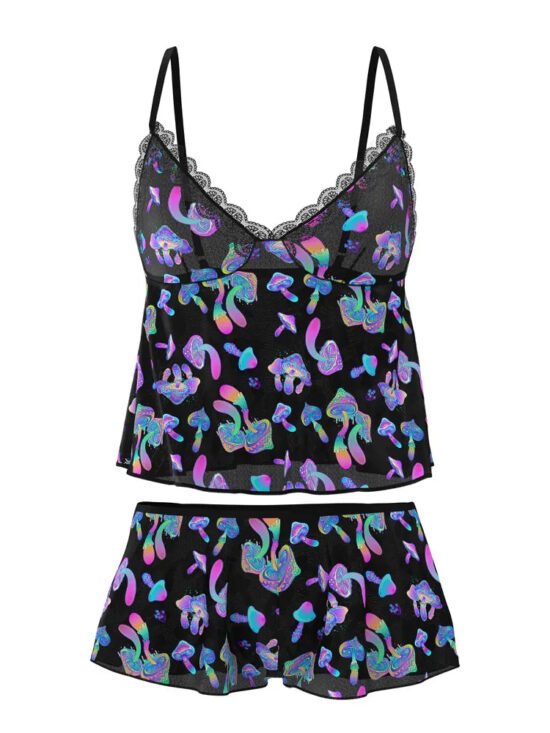 Magic Silk Hazy Dayz Cami & Short Set Mushroom Black