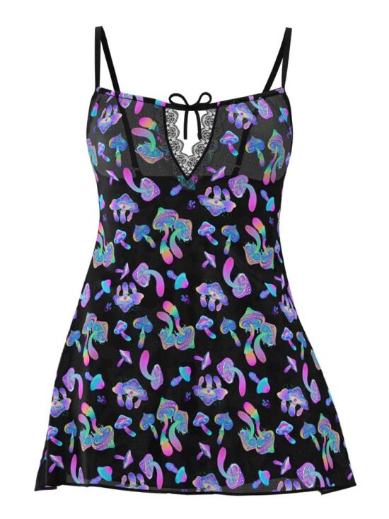 Magic Silk Hazy Dayz Dress & G-String Set Mushroom Black