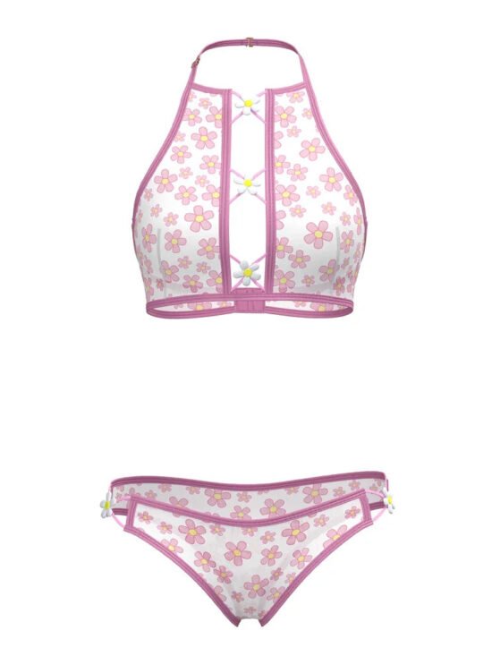 Magic Silk Daisy Halter Bralette & Panty Set Daisy Print