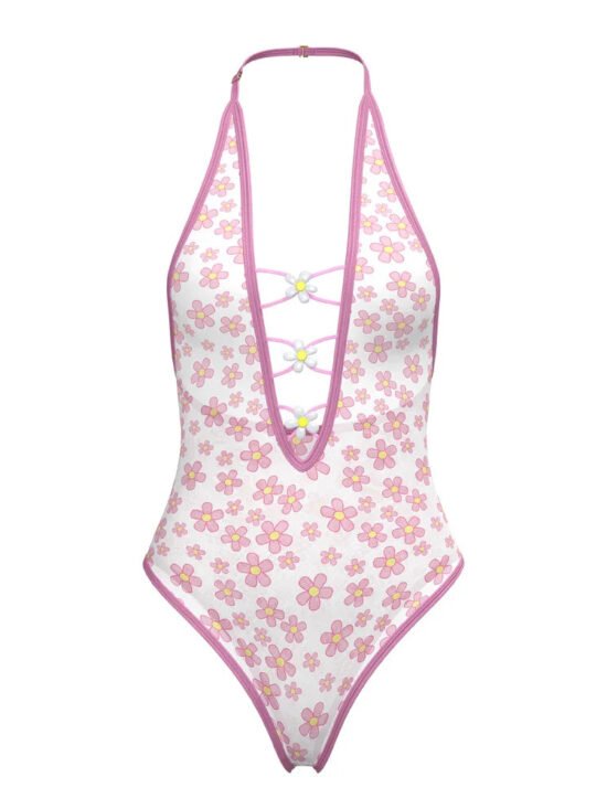 Magic Silk Daisy Teddy with Snap Crotch Daisy Print