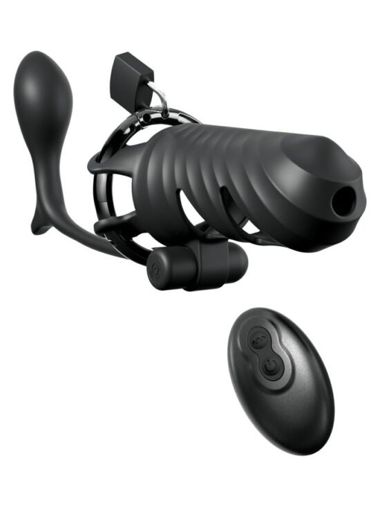 Fantasy C-Ringz Remote-Controlled Vibrating Penis Blocker with Butt-Gasm Plug Black