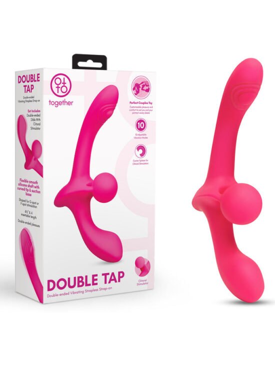 Together Double Tap Dual-Ended Vibrating Strapless Strap-on Pink