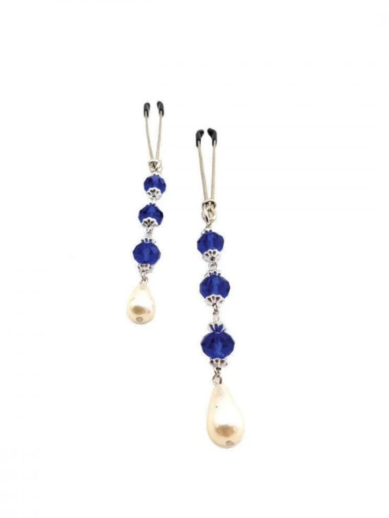 Bijoux de Tweezer Style Nipple Clamps Pearl Dark Blue Beads