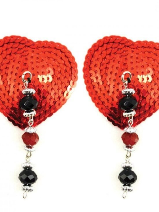Bijoux de Nip Heart Red Sequin Pasties with Facet Beads