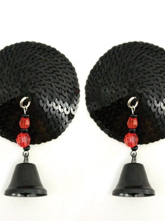 Bijoux de Nip Round Black Sequin Pasties with Bells
