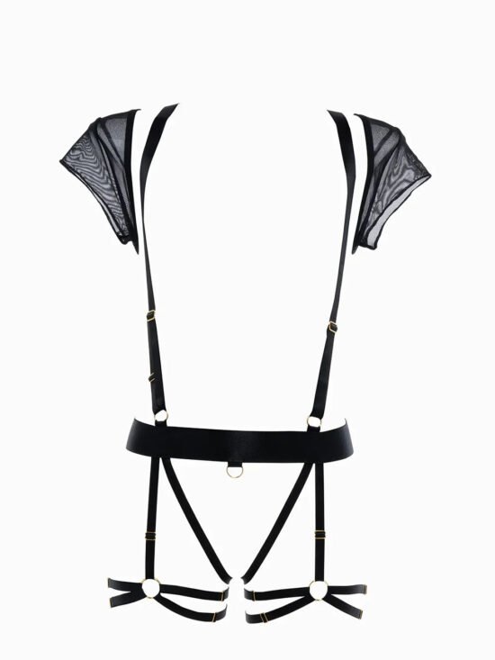 Allure Adore St. Tropez Babe Mesh Open Cup & Panty Teddy with Garter Straps Black One Size
