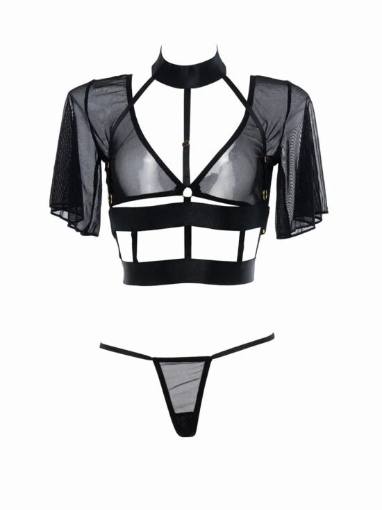 Allure Adore Dreamer Sheer Mesh Bra and G-String Set Black One Size