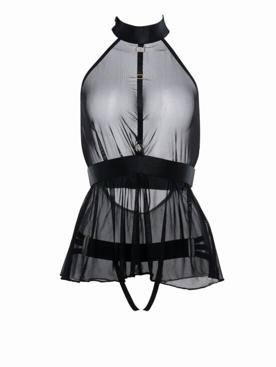 Allure Adore Be My Baby Sheer Mesh Harness Babydoll & Open Panty Black One Size
