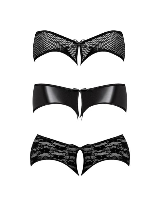 Magic Silk Panty Packs Split Back Crotchless Boy Short 3 pack Black