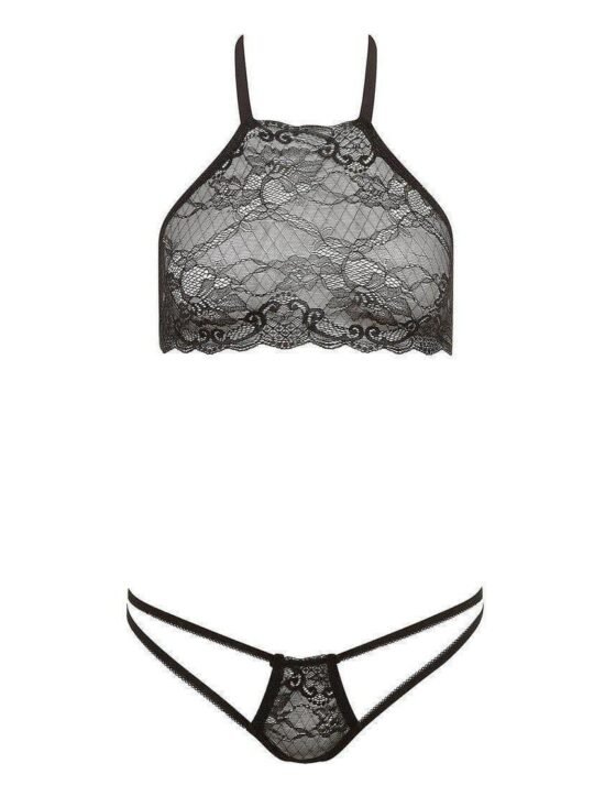 Barely Bare Dual Strap Panty Bralette Set Black One Size