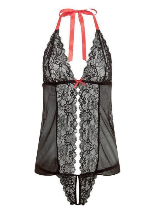 Barely Bare Open Front Baby Doll Black One Size