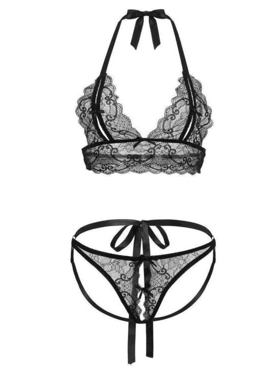 Barely Bare Peek A Boo Bralette Set Black One Size