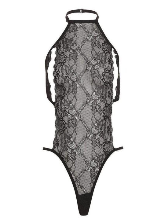 Barely Bare Peek A Boo Lace Teddy Black One Size