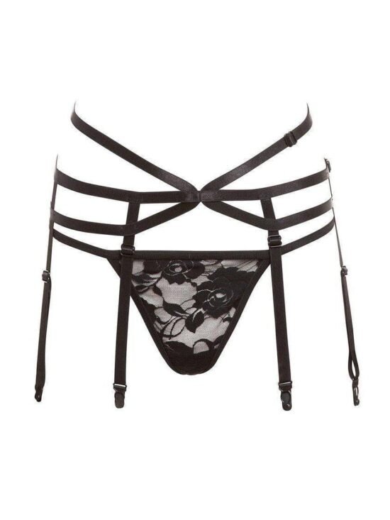 Barely Bare Strappy Garter and Panty Set Black One Size