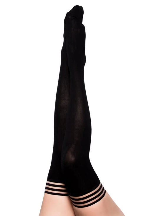 Kixies Danna Lynn Sleek Slender Totally Ribbed Thigh Highs Black