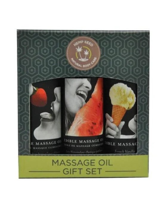 Earthly Body Edible Gift Set with Vanilla, Strawberry and Watermelon 2 oz Massage Oils