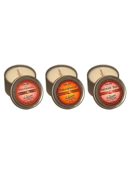Earthly Body Hemp Seed Round Massage Candle Trio 3 Pc Set 2 Oz