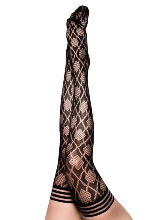Kixies Elle Diamond Fishnet Thigh Highs Black
