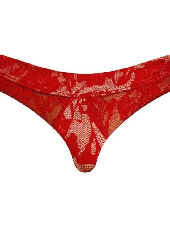 Magic Silk Timeless Elegance Lace Tanga Thong Black One Size Red