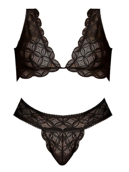 Magic Silk Geo Lace Bralette & Thong Black
