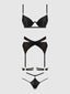 Snake Velvet-Burnout Mesh Bra Garter & Backless Hipster Set Black