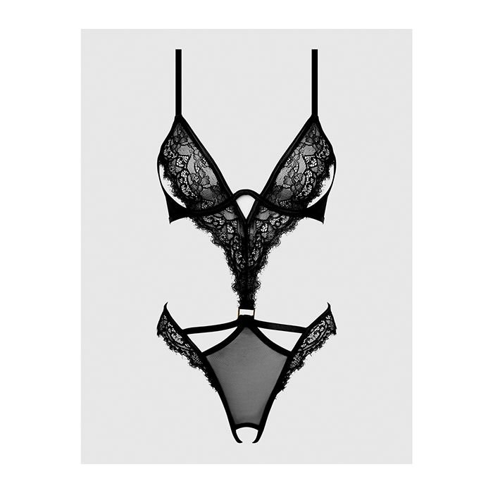 Nadia Lace & Mesh Cutout Teddy Black