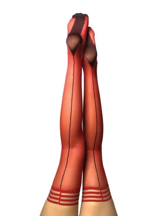 Kixies Monica Black Seam Sheer Thigh Highs Red