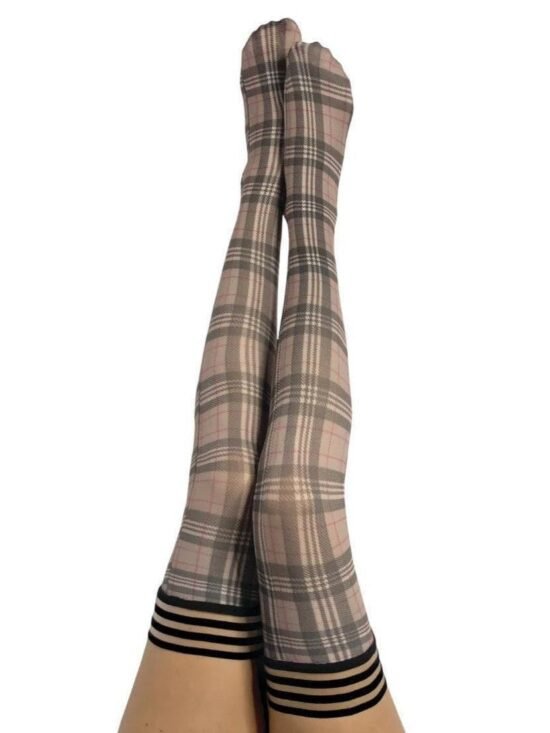 Kixies Lori Plaid Thigh Highs Tan/Black