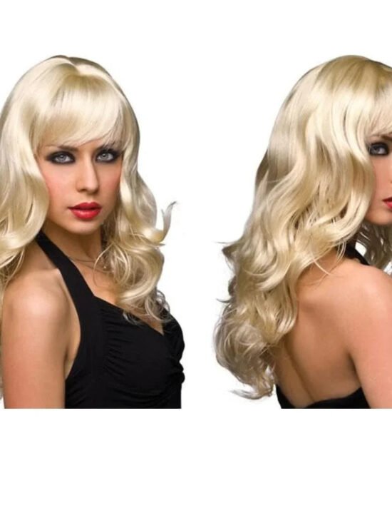 Pleasure Wigs Joey Long Wavy Curly Hair Banged Wig Platinum Blonde