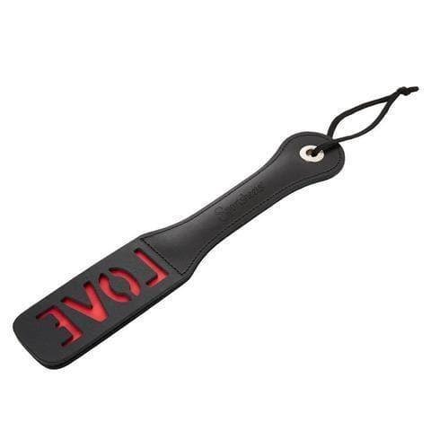 Leather Impression Paddle Love 12 Inch Black for Couples Playful Sessions