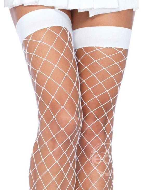 Leg Avenue Fence Net Thigh High Stockings - Plus Size - White
