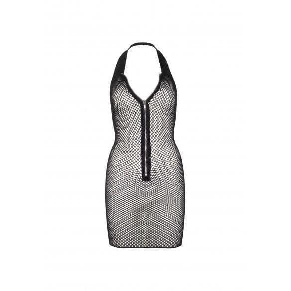 Leg Avenue Fishnet Zip Up Halter Mini Dress Black