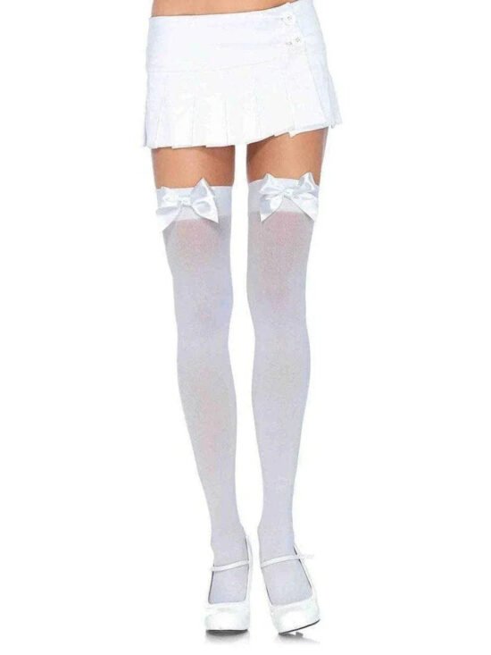 Leg Avenue Nylon Thigh High Stockings With Bow White