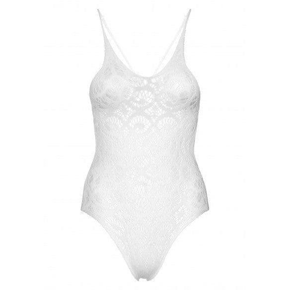 Leg Avenue Seamless Scroll Lace with Nearly Naked Strappy Back - O/S - White