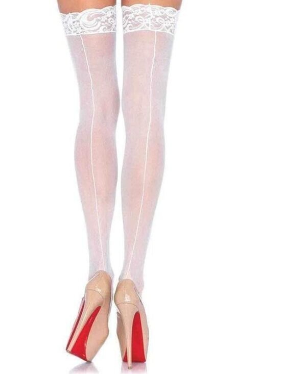 Leg Avenue Sheer Stocking With Backseam And Lace Top White