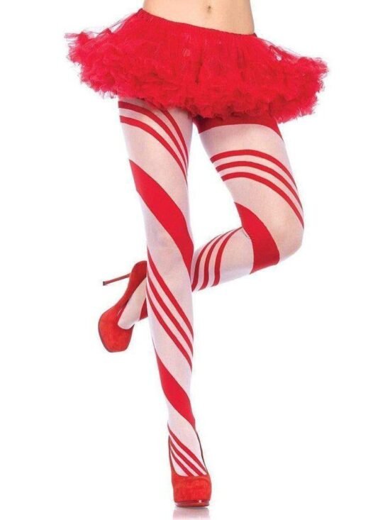Leg Avenue Spandex Sheer Candy Striped Pantyhose - O/S - Red/White