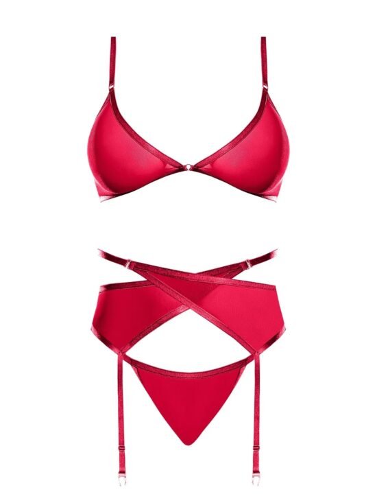 Magic Silk Sheer Mesh Bra Garter Belt & Panty Set Red