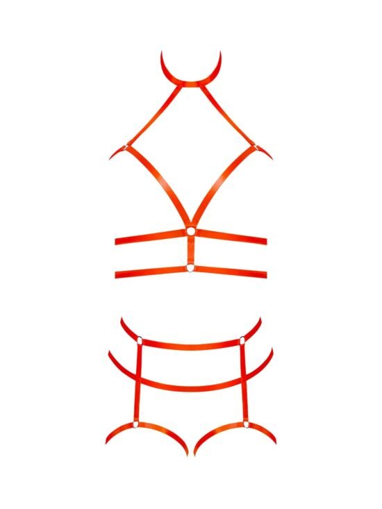 Magic Silk Strap Tease Cupless Choker Bra & Open Cage Short Orange