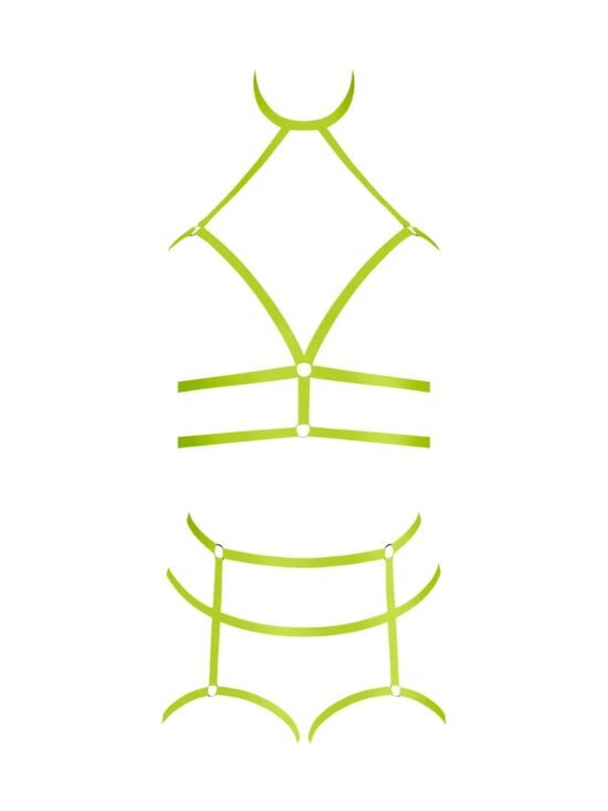 Magic Silk Strap Tease Cupless Choker Bra & Open Cage Short Yellow