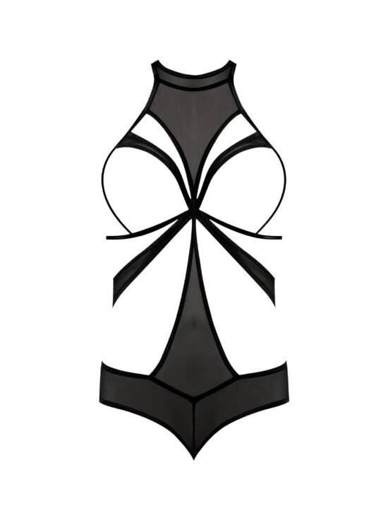 Magic Silk Forever Mesh Cupless & Crotchless Halter Teddy With Split-Back Black