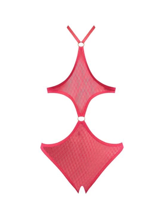 Magic Silk Diamond Girl Cupless Teddy with Crotchless Cutout Watermelon