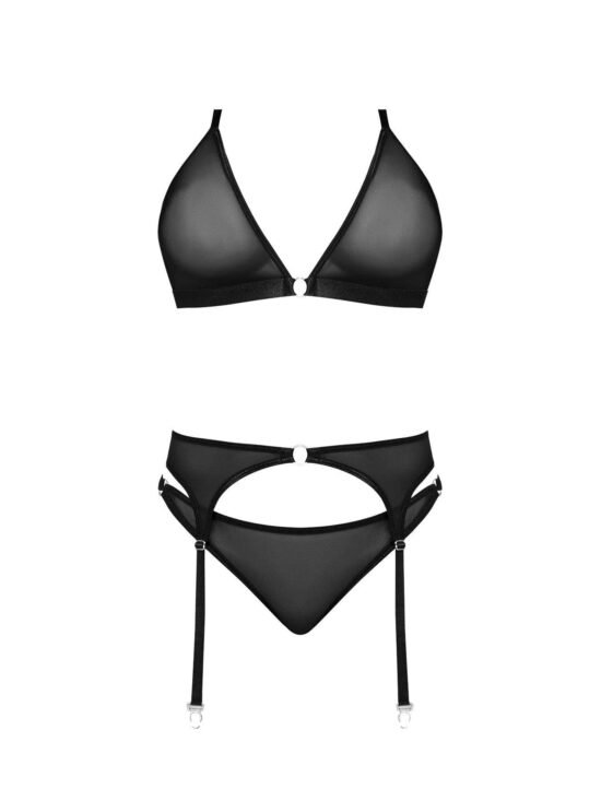 Magic Silk Sassy Bra, Garter & Rouched Panty Black