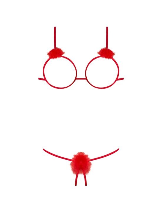 Magic Silk Marabou Cupless & Crotchless Bra & Panty Set Red