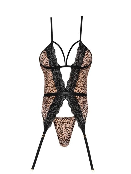 Magic Silk Purrrfect Basque & Thong Set Leopard